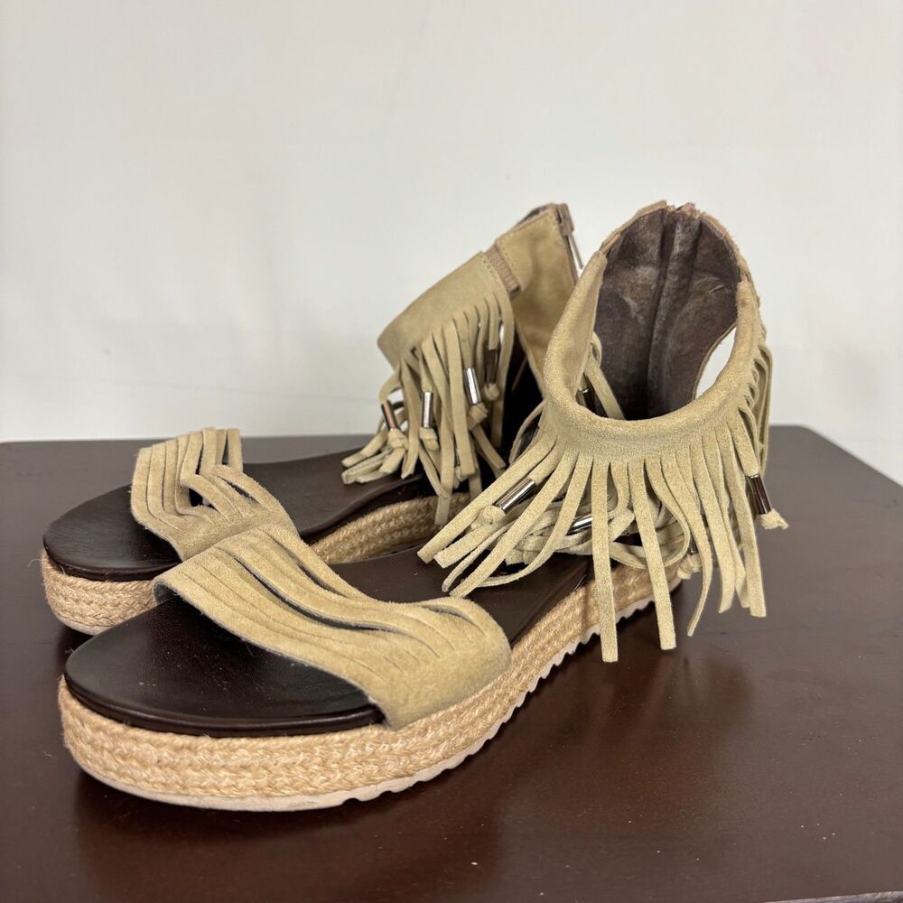 Phoenix Brown Leather Espadrilles Tassel Platform Sandals Women's 37 (US 6.5-7)